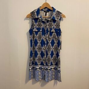 NWT BCBG Max Azria Blue Geometric Sleeveless Shirt Tunic Dress for Women